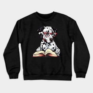 Funny Geek Dalmatian Dog Reading A Book Crewneck Sweatshirt